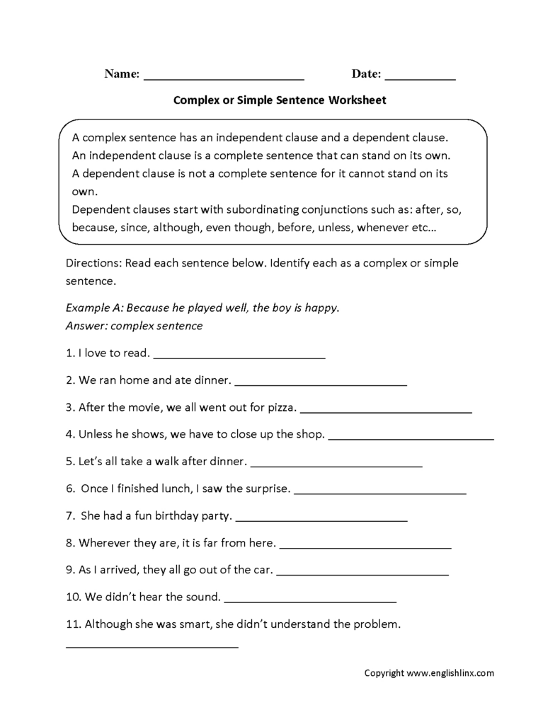 Simple Compound And Complex Sentences Worksheet Pdf With Answers Db 