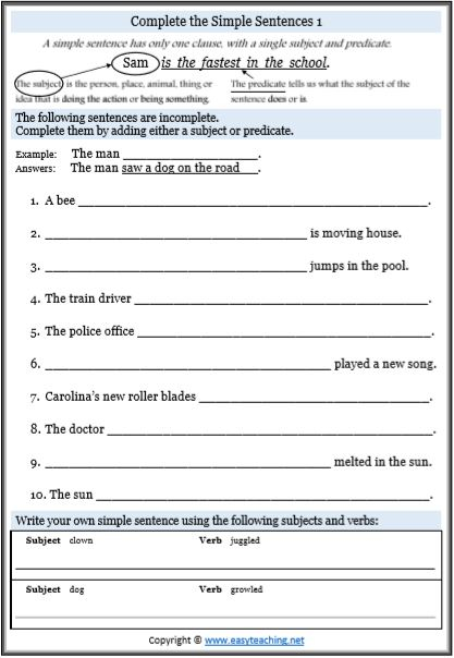 Simple Compound Complex Sentences Worksheets EasyTeaching