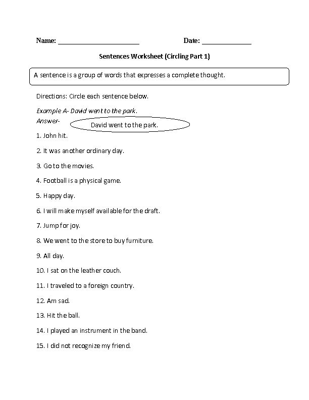 Simple Sentences Worksheets Simple Sentences Worksheet Simple