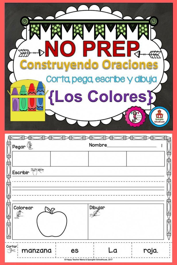 Spanish Color Words Sentence Building Construyendo Oraciones Con Los
