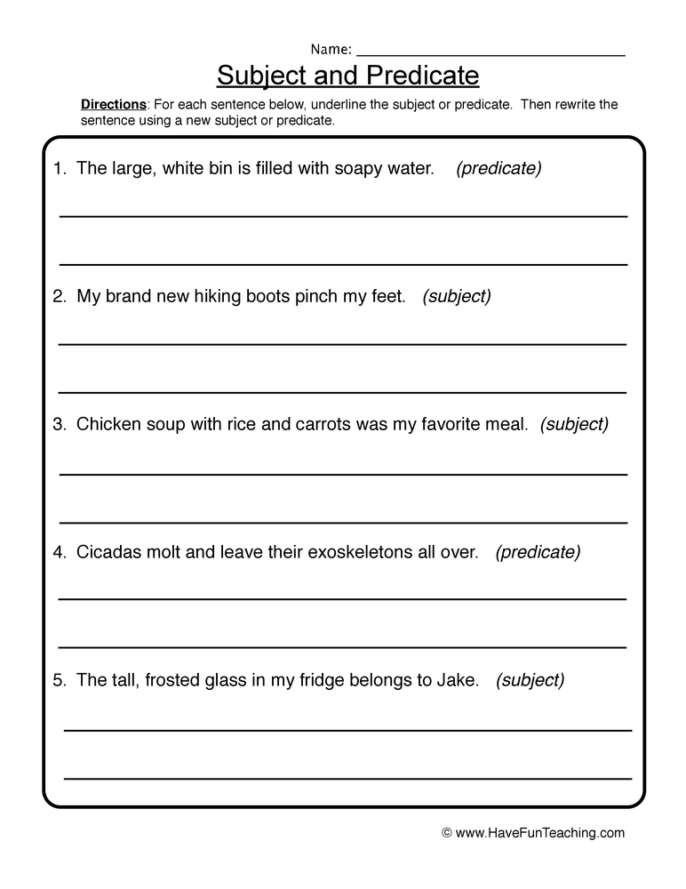 Subject And Predicate Worksheet 3rd Grade Worksheet List