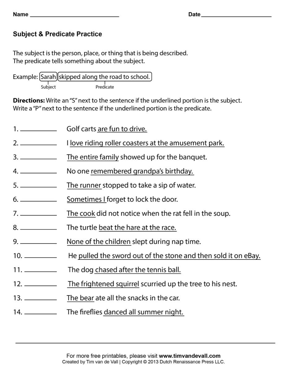Subject Predicate Worksheets 03 Printable jpg 927 1200 Subject And