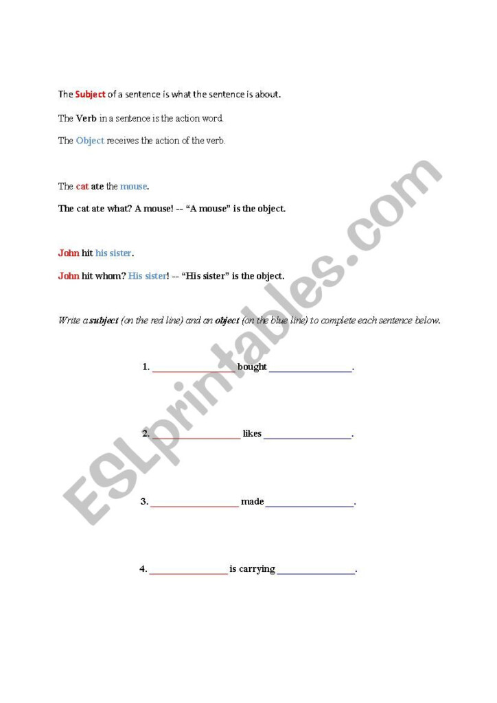 SVO Subject Verb Object ESL Worksheet By Irishgoddess