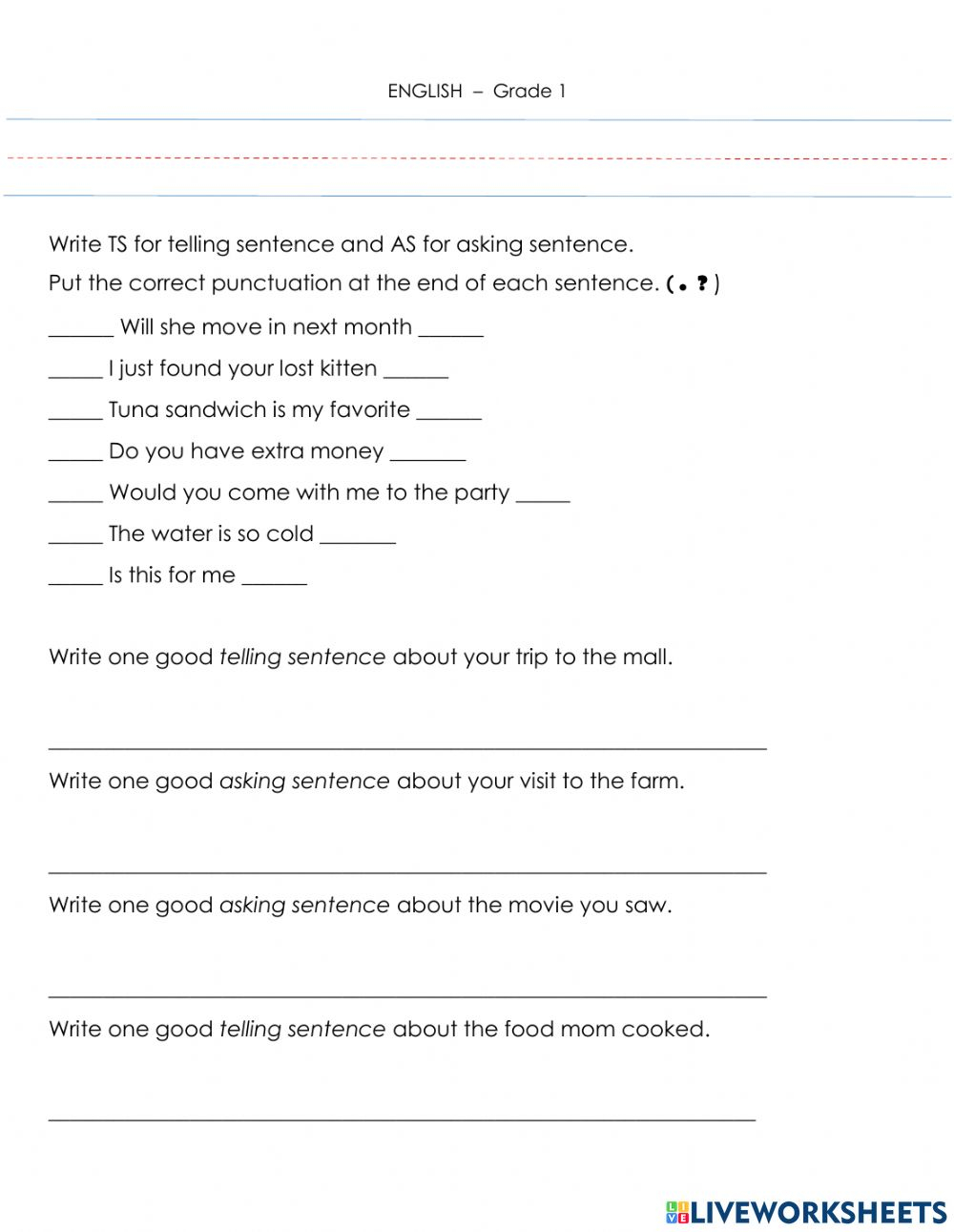 Telling And Asking Sentence Exercise