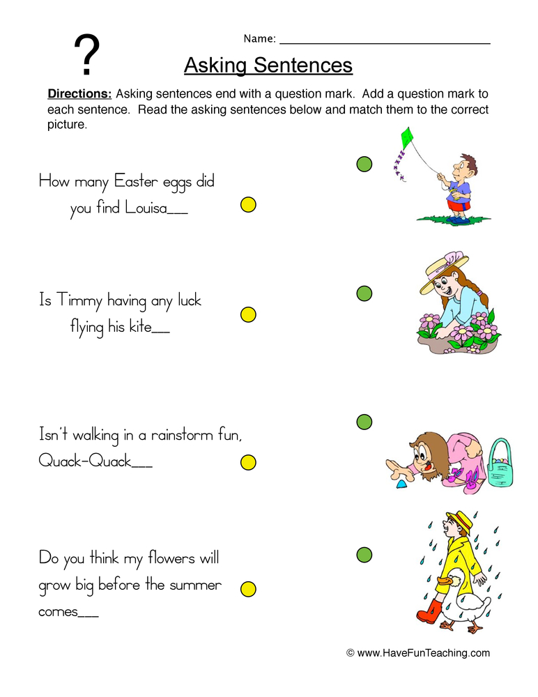 Telling And Asking Sentences Worksheet First Grade Complete In Plete 