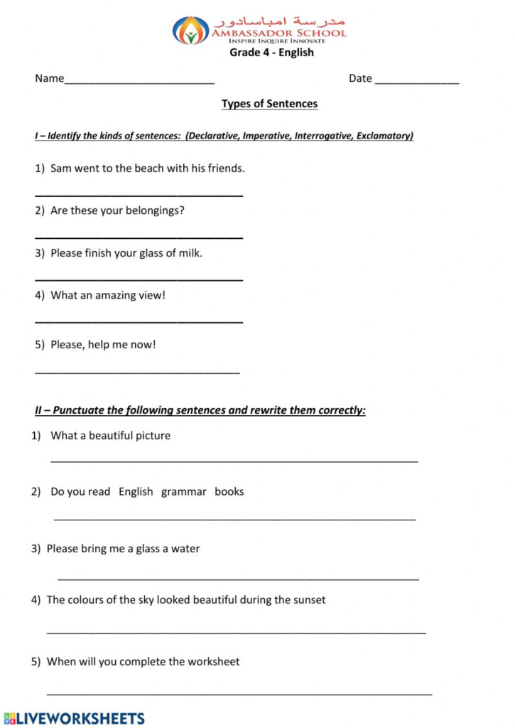 Types Of Sentences Activity
