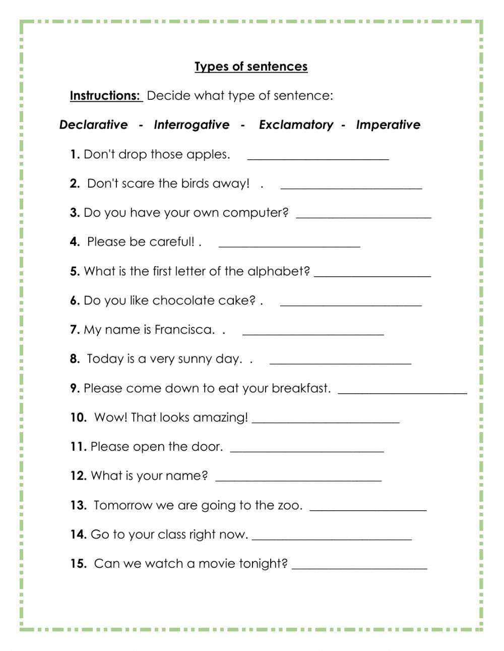 Types Of Sentences Online Worksheet