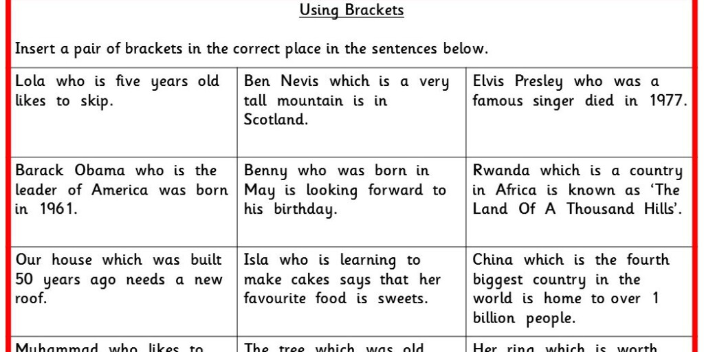 Using Brackets KS2 SPAG Test Practice Classroom Secrets