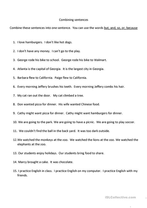 Using Conjunctions To Combine Sentences Worksheets Feed