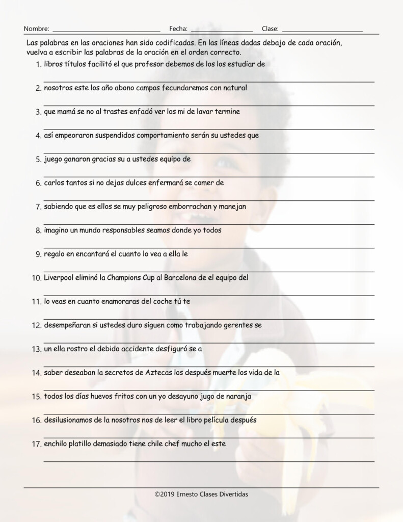 Verbs Start D E F G I End AR 3 Spanish Scrambled Sentences 