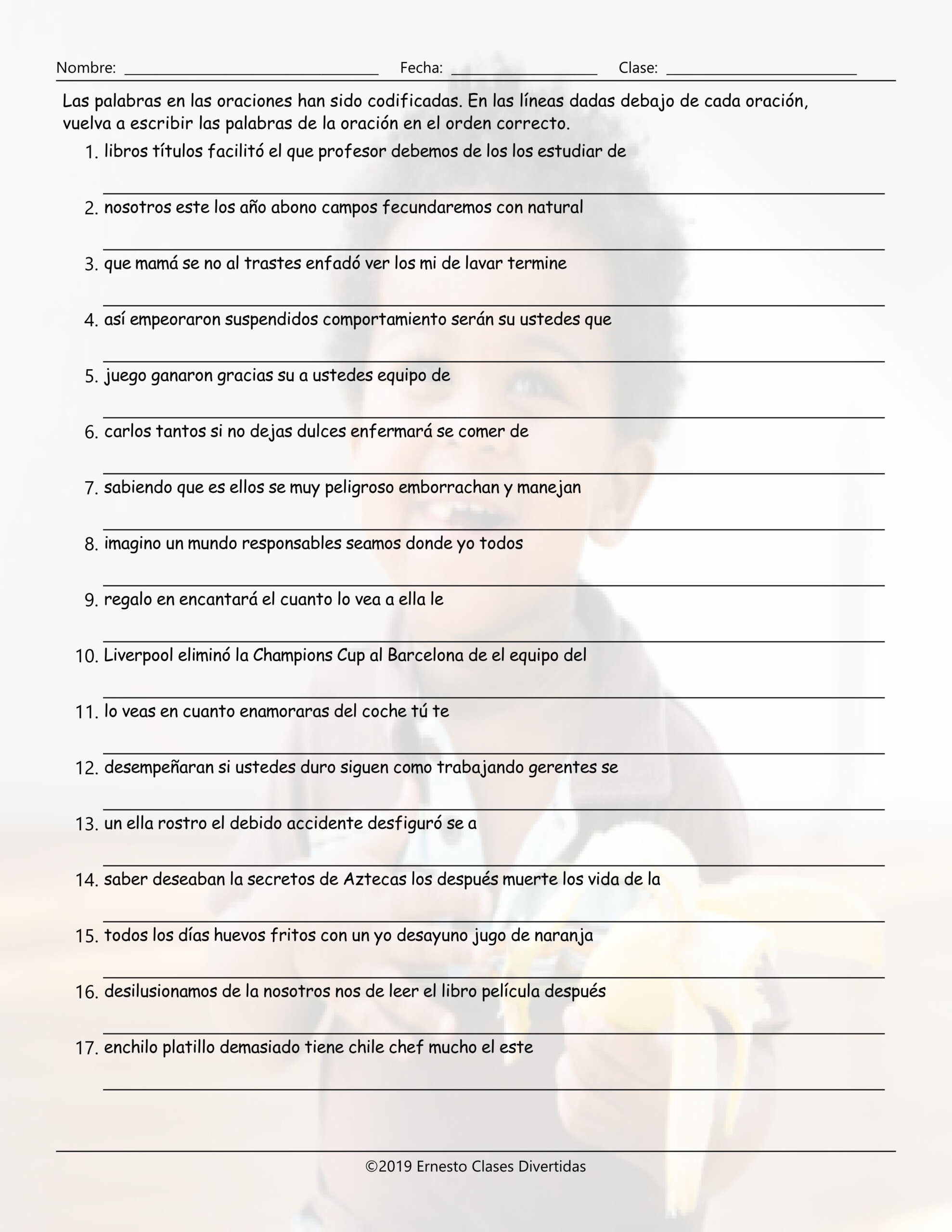 Verbs Start D E F G I End AR 3 Spanish Scrambled Sentences