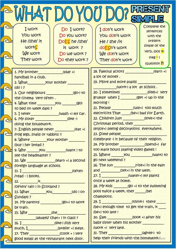 What Do You Do Present Simple Affirmative Negative