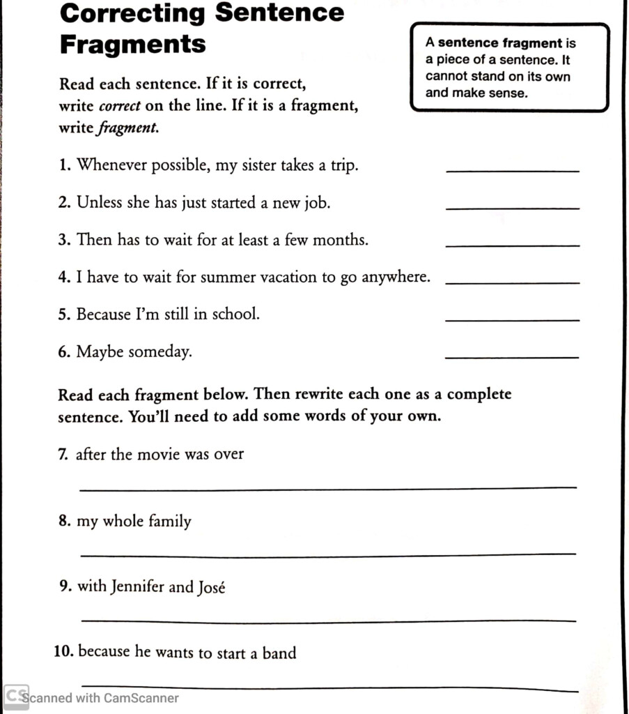 Word Study Lesson Correcting Sentence Fragments Mr Roberson ESL