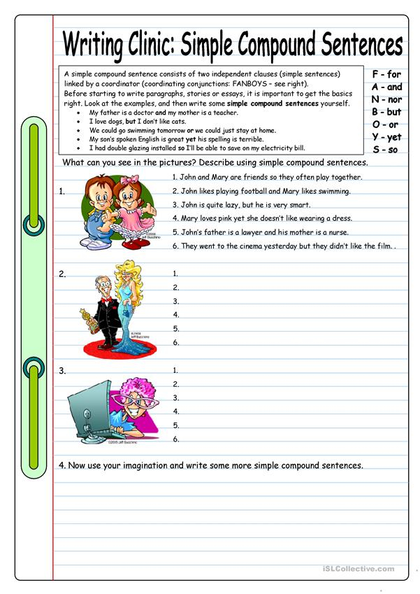 Writing Clinic Simple Compound Sentences Worksheet Free ESL