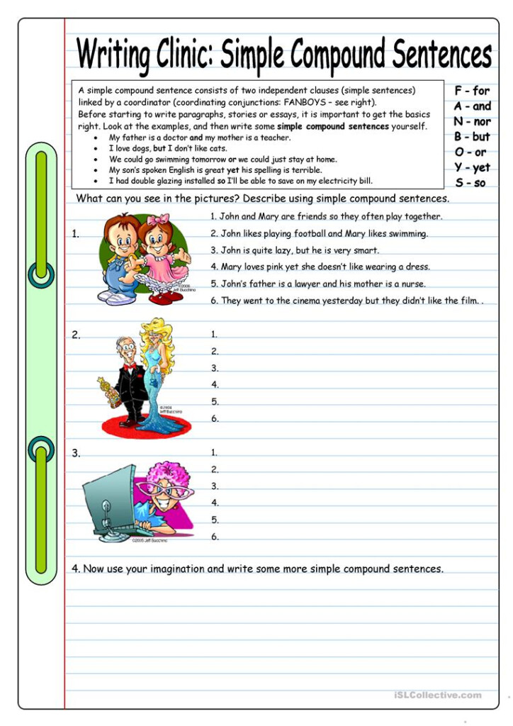 Writing Clinic Simple Compound Sentences Worksheet Free ESL 