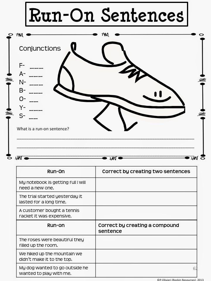 Writing Mini Lesson 4 Run On Sentences Rockin Resources Writing 