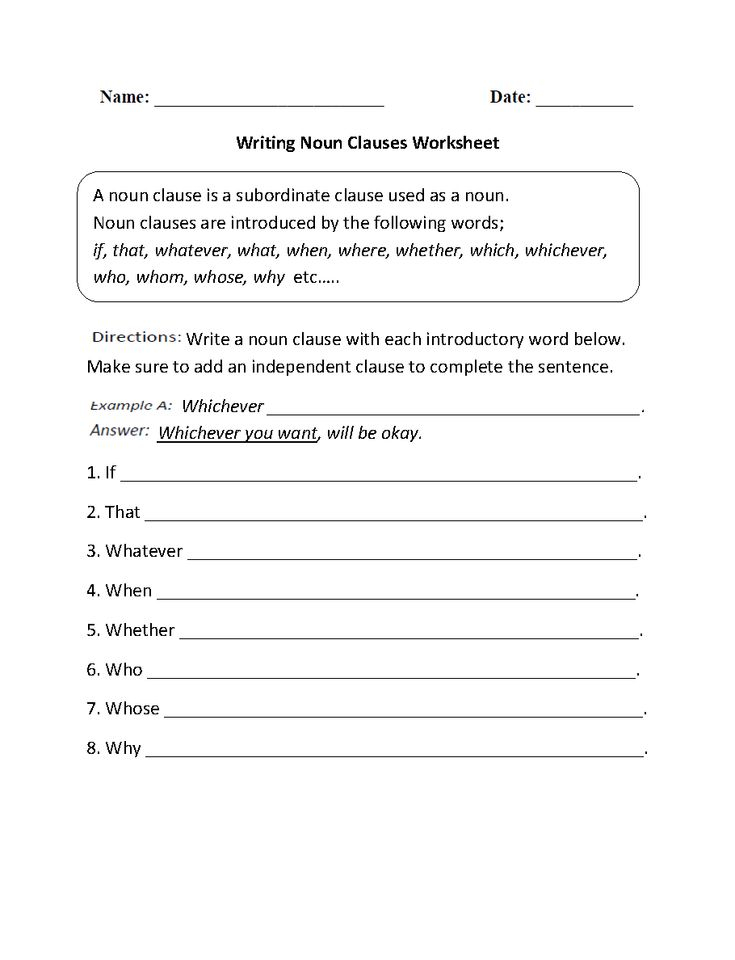 Writing Noun Clauses Worksheets Complex Sentences Worksheets Complex