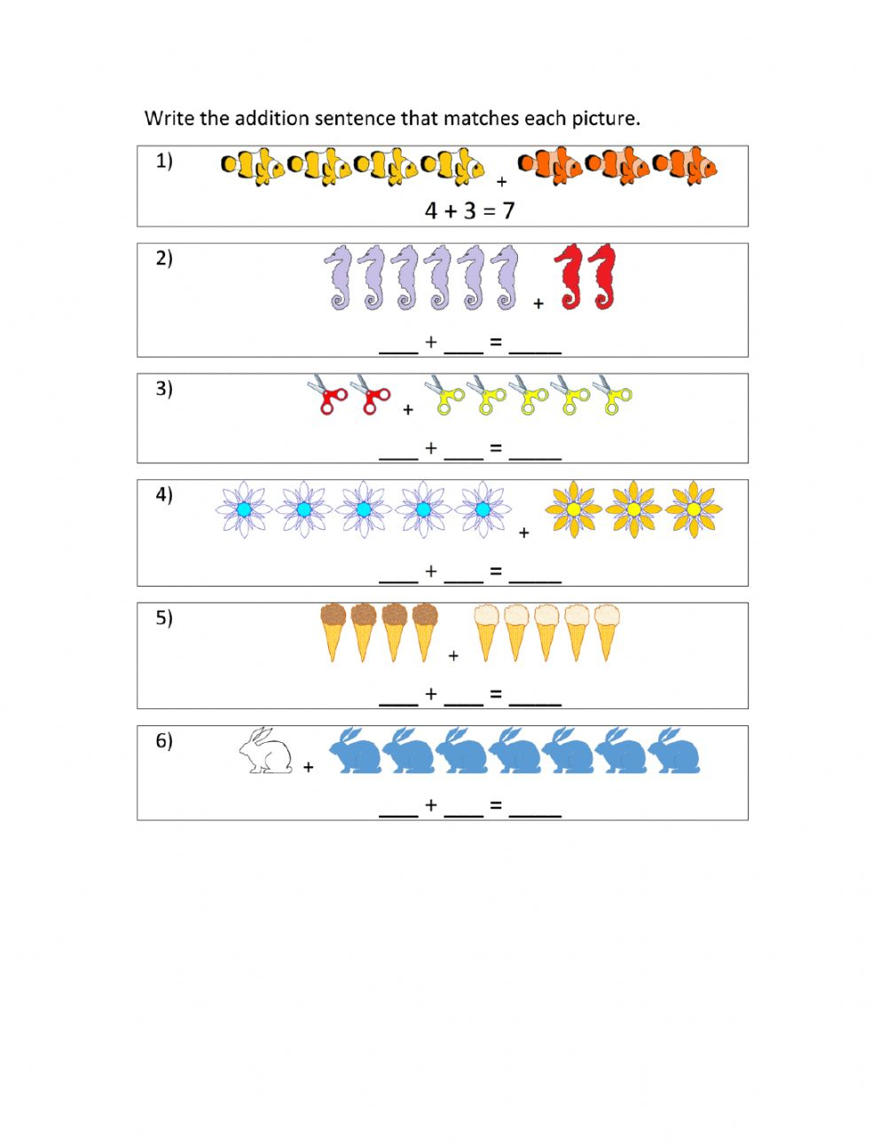 Writing Number Sentences Worksheet