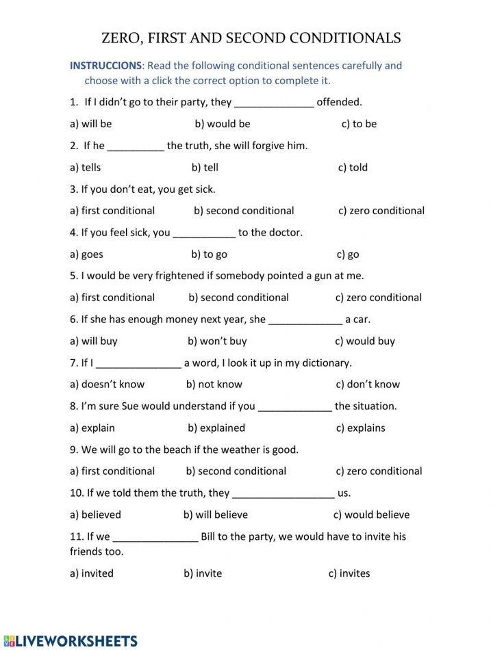 Zero First And Second Conditional Conditionals Worksheet 