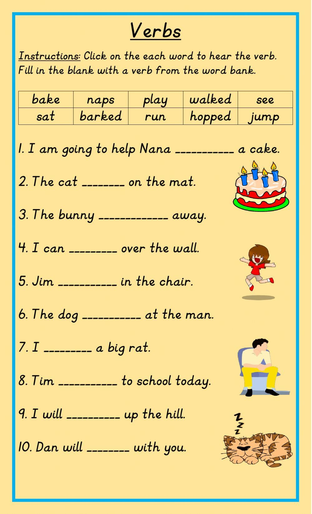 Action Verbs Online Worksheet For Grade 1 You Can Do The Exercises
