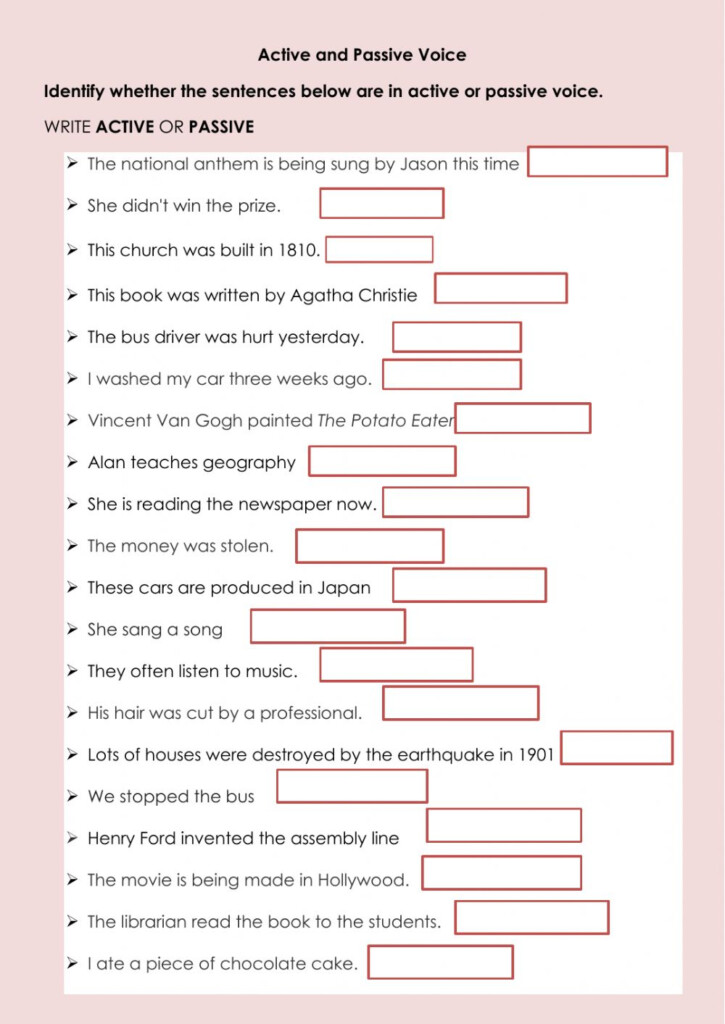Active Passive Voice Worksheet