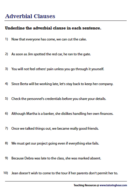 Adverbial Clause Worksheet Adverbial Phrases Clause Participial Phrases