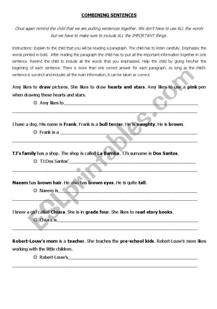 Combining Sentences ESL Worksheet By Pia1313