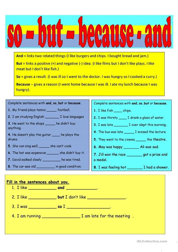 Conjunctions So But Because And Teaching Conjunctions Linking