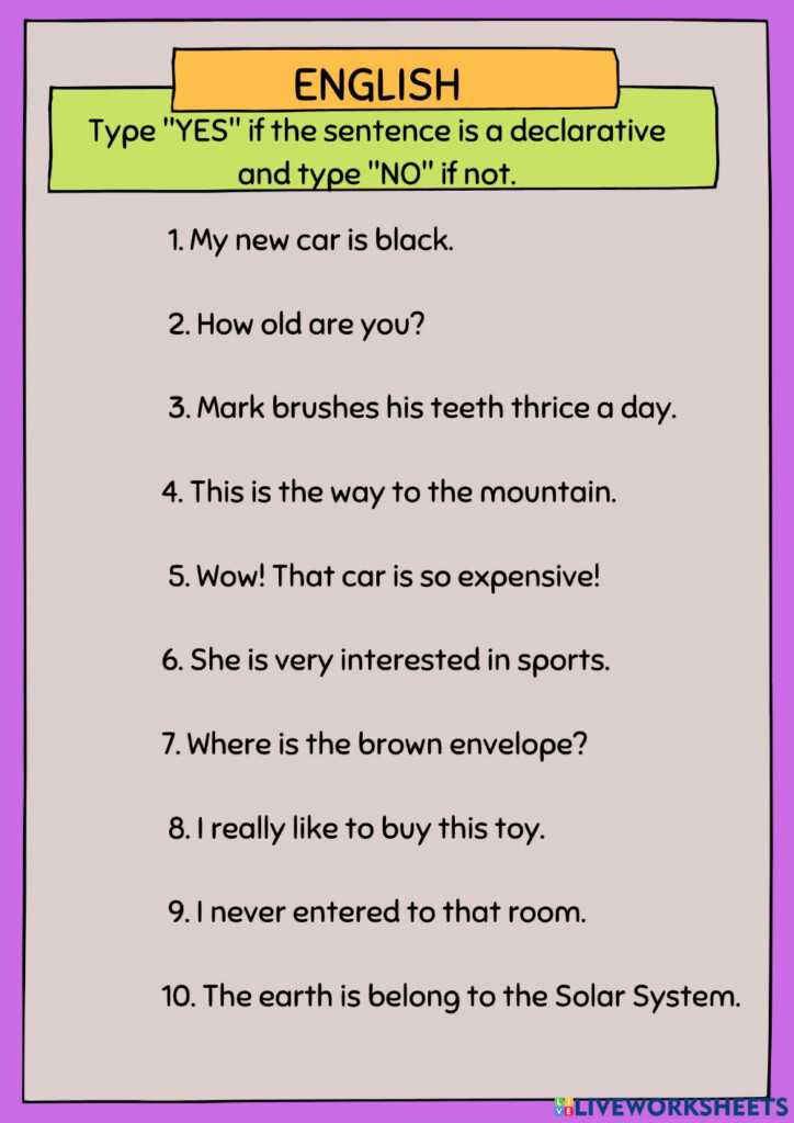 Declarative Sentence Worksheet