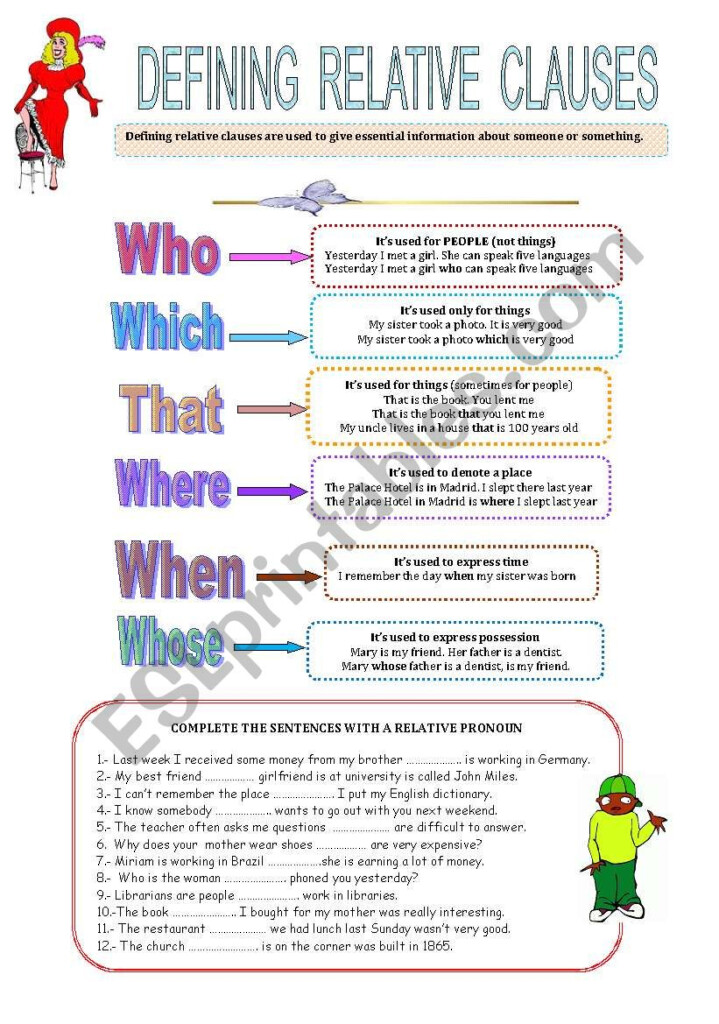 DEFINING RELATIVE CLAUSES ESL Worksheet By Mariaah