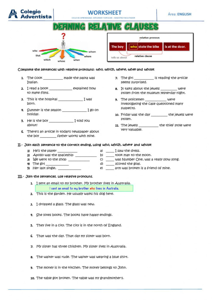 Defining Relative Clauses Interactive Worksheet