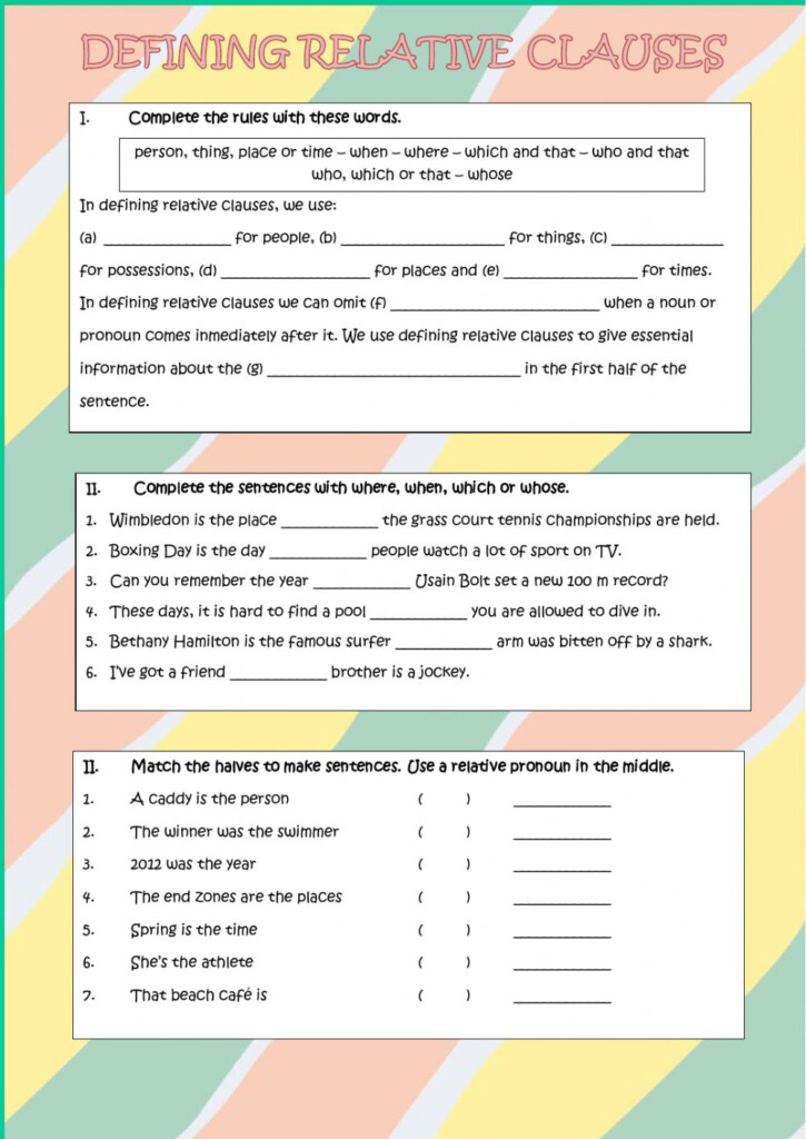 Defining Relative Clauses Online Exercise