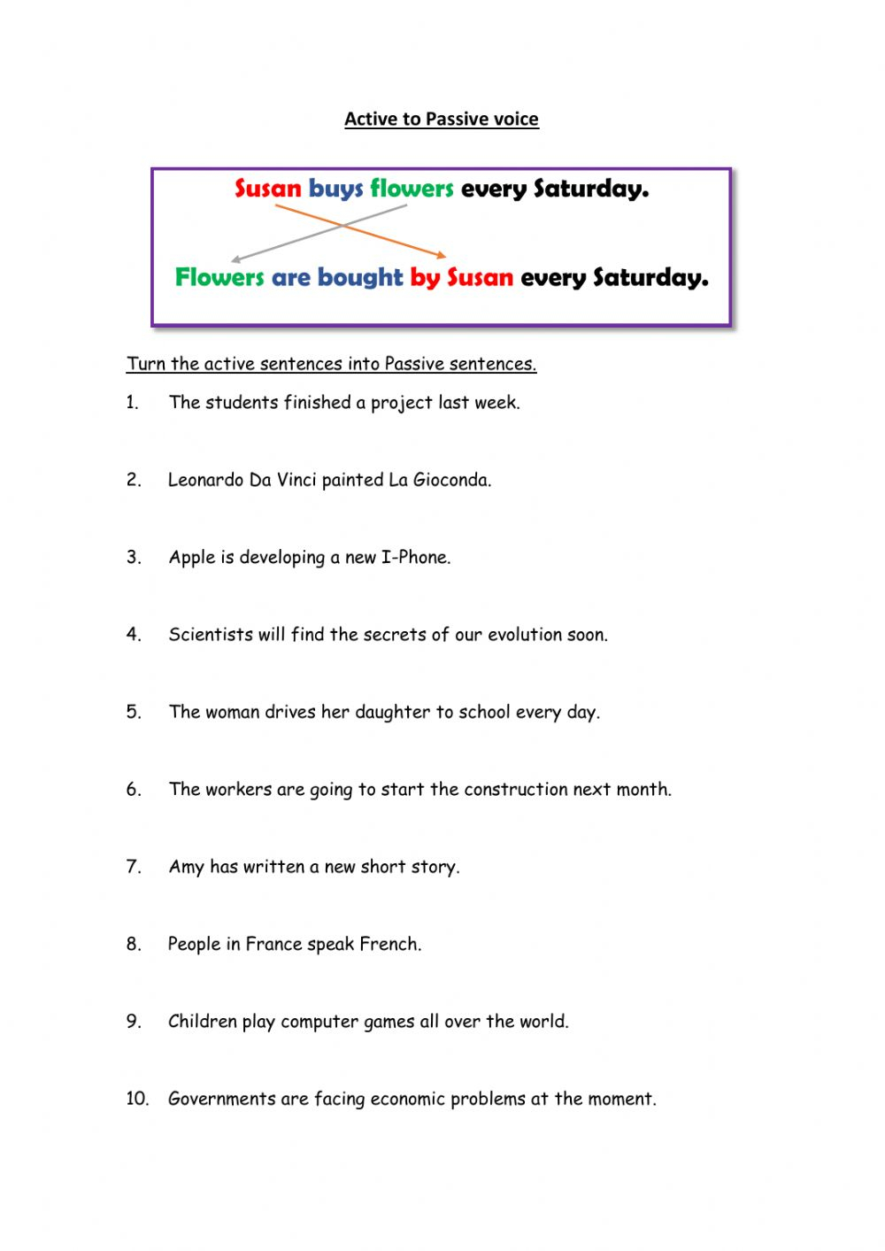 Ejercicio De Active To Passive Voice