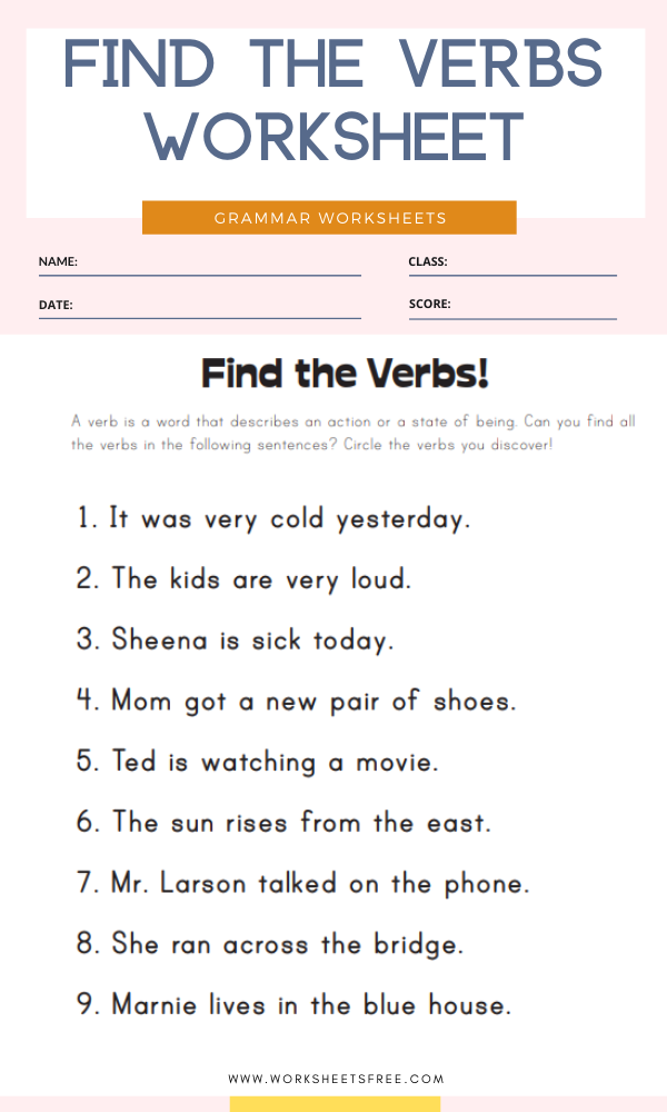 Find The Verbs Worksheet 8 First Grade Verb Worksheets Verb