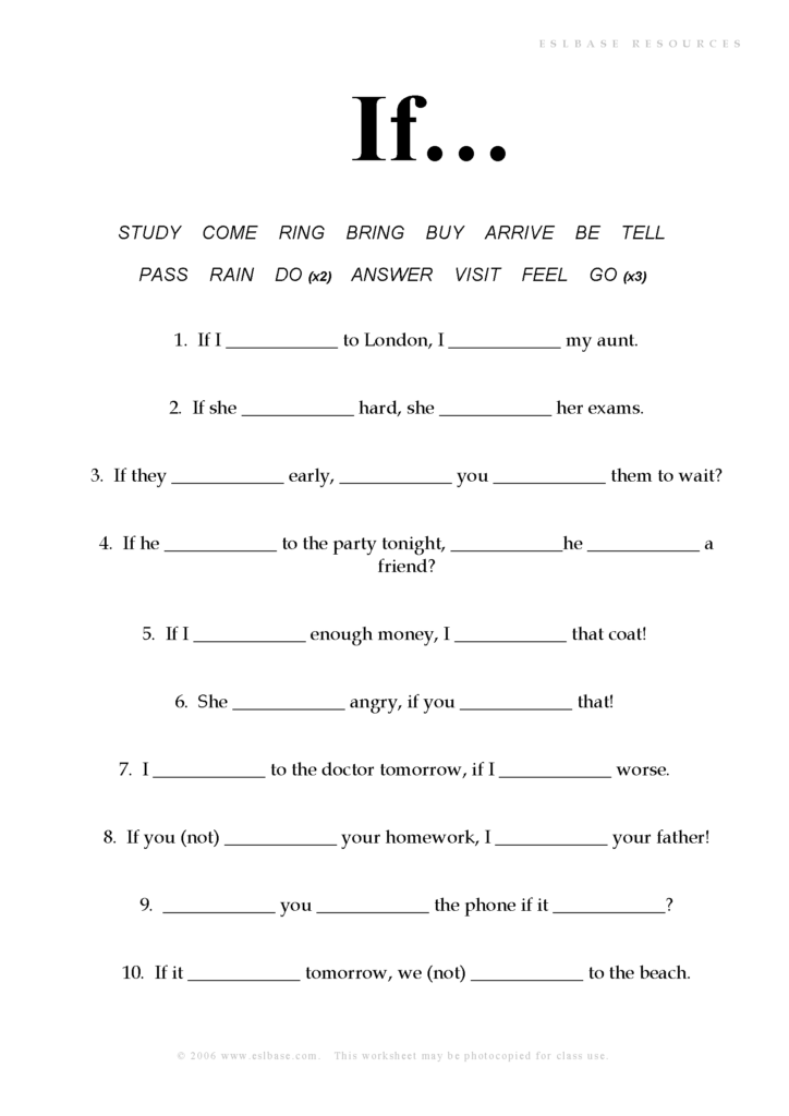 First Conditional Worksheet Eslbase