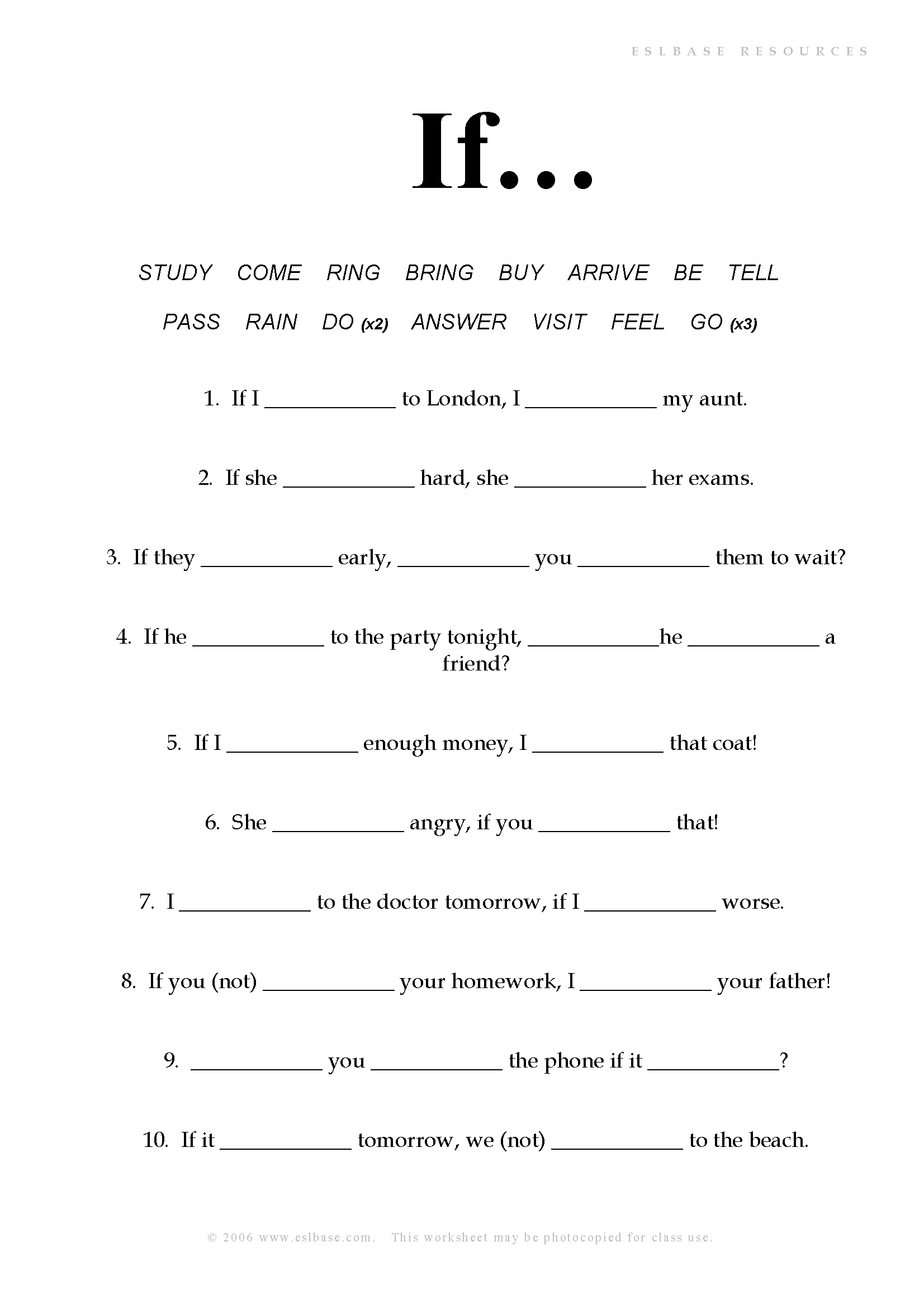 First Conditional Worksheet Eslbase