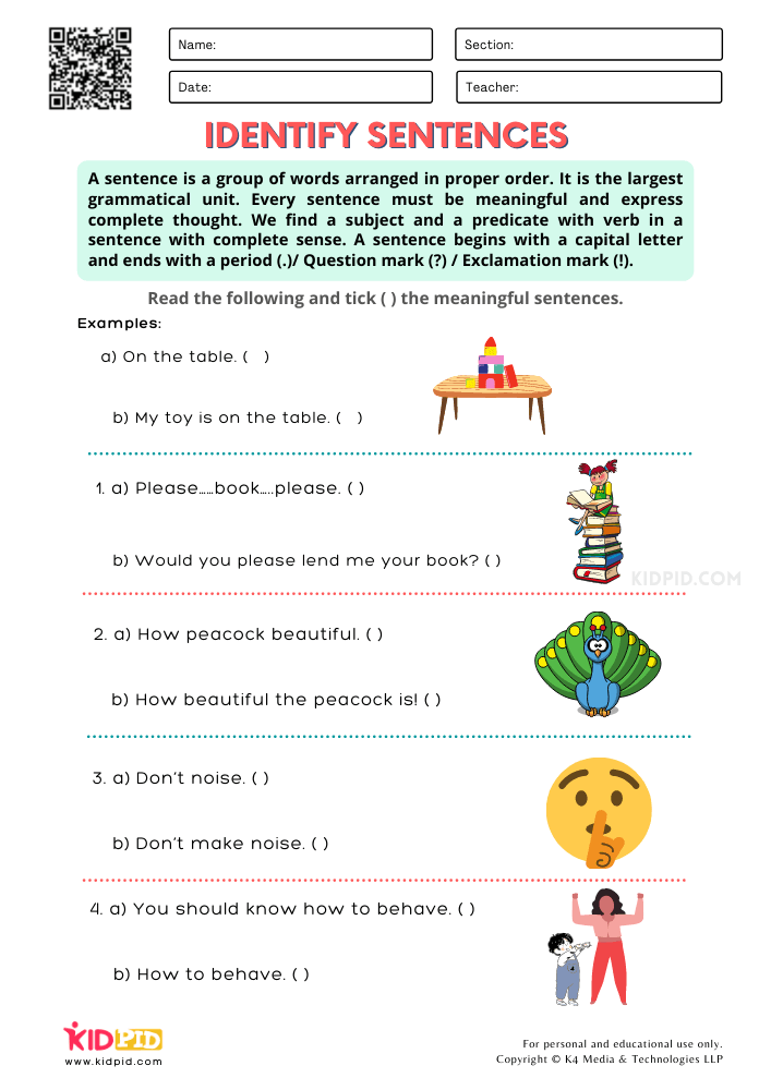 Identify Sentences Printable Worksheets For Grade 2 Kidpid