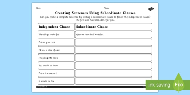 KS2 Writing Subordinate Clauses Worksheet teacher Made