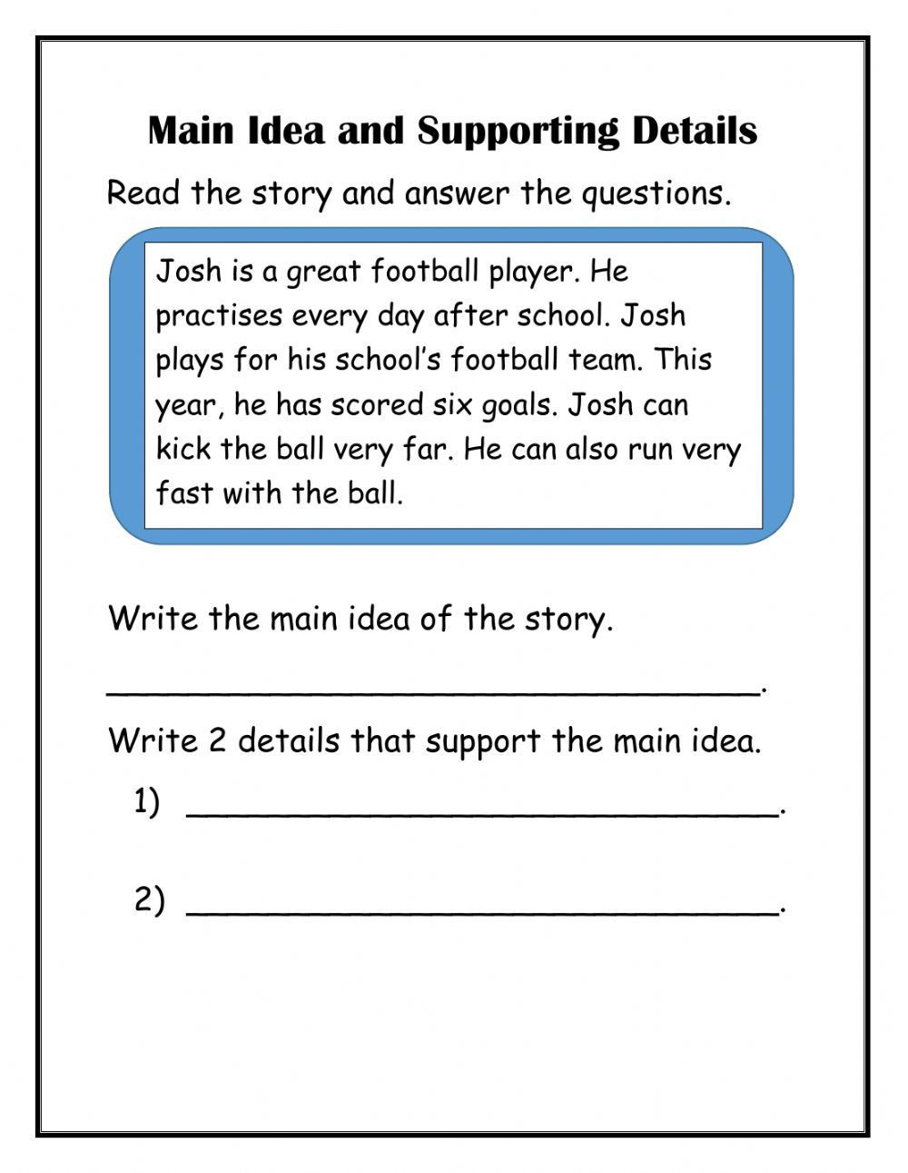 Main Idea With Supporting Details Worksheet In 2022 Main Idea