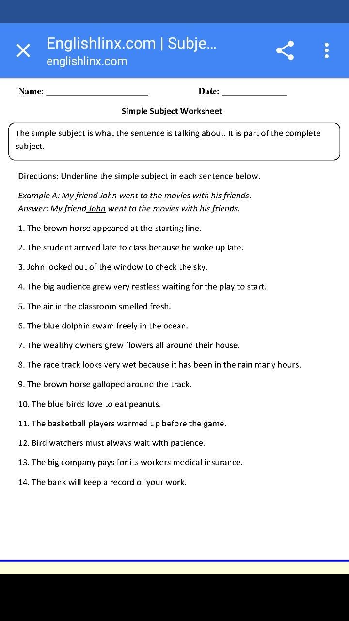 Pin By Crystal Hughes On Sky s 7th Grade English Simple Subject