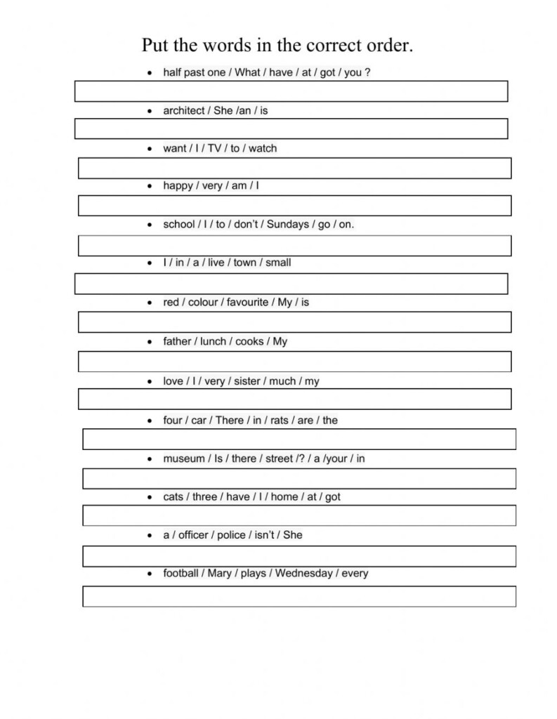 Sentence Construction Worksheet