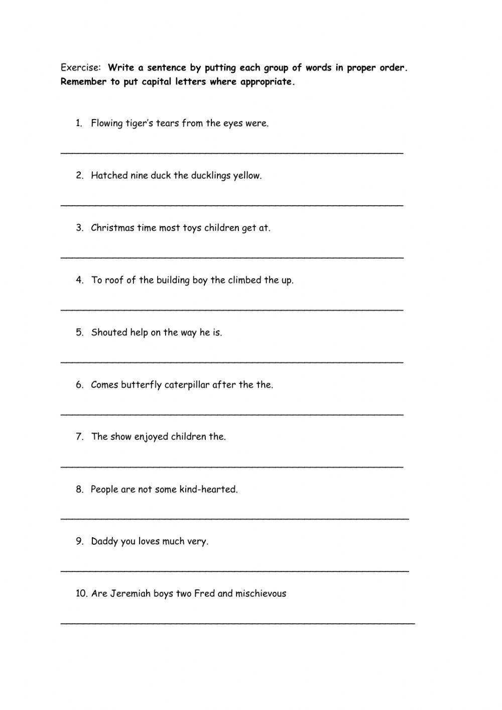 Sentence Rearranging Worksheet