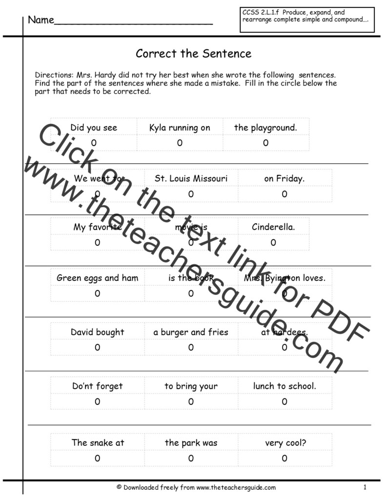 Sentences Worksheets From The Teacher s Guide
