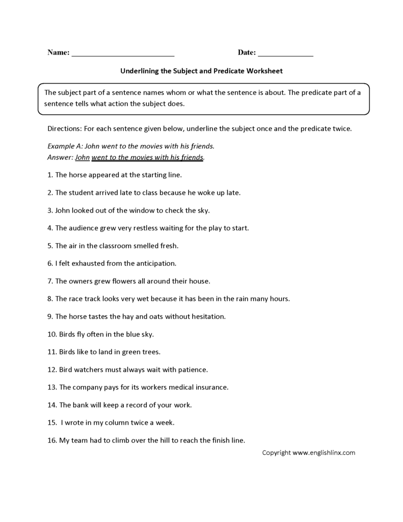 Subject And Predicate Worksheet