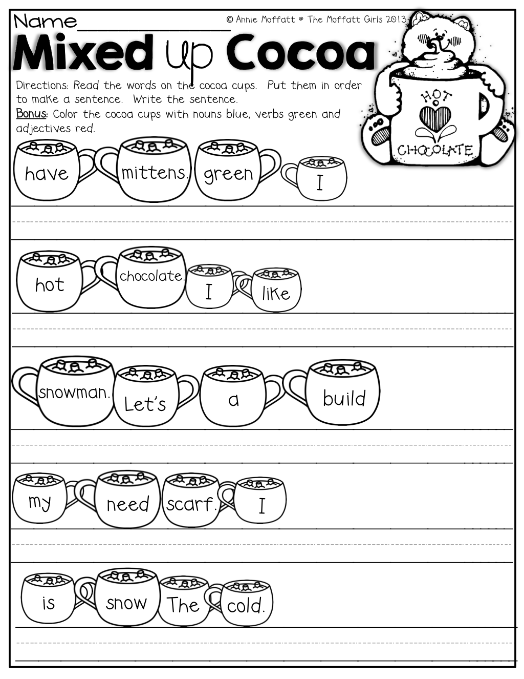 The Moffatt Girls Winter Math And Literacy Packet First Grade 1st