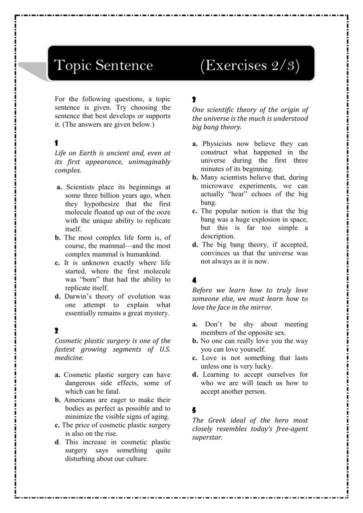 Topic Sentence exercises 2