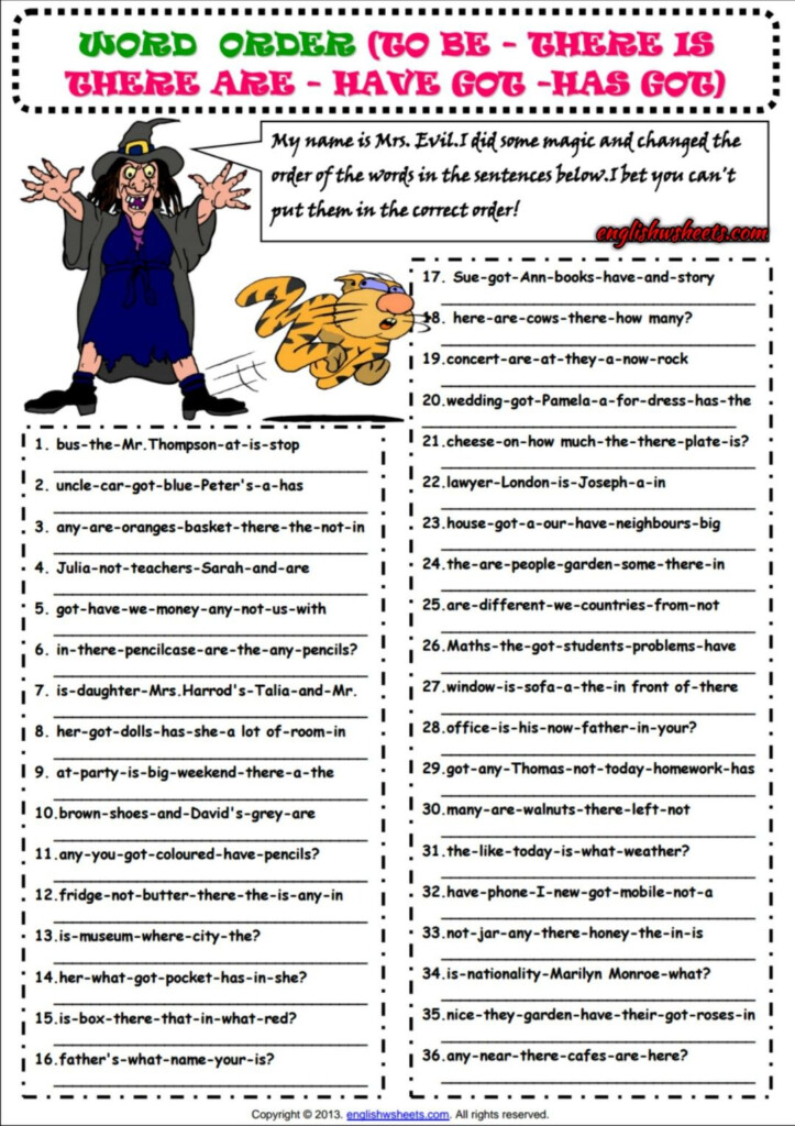 Word Order ESL Grammar Exercise Worksheet For Kids Ingilizce