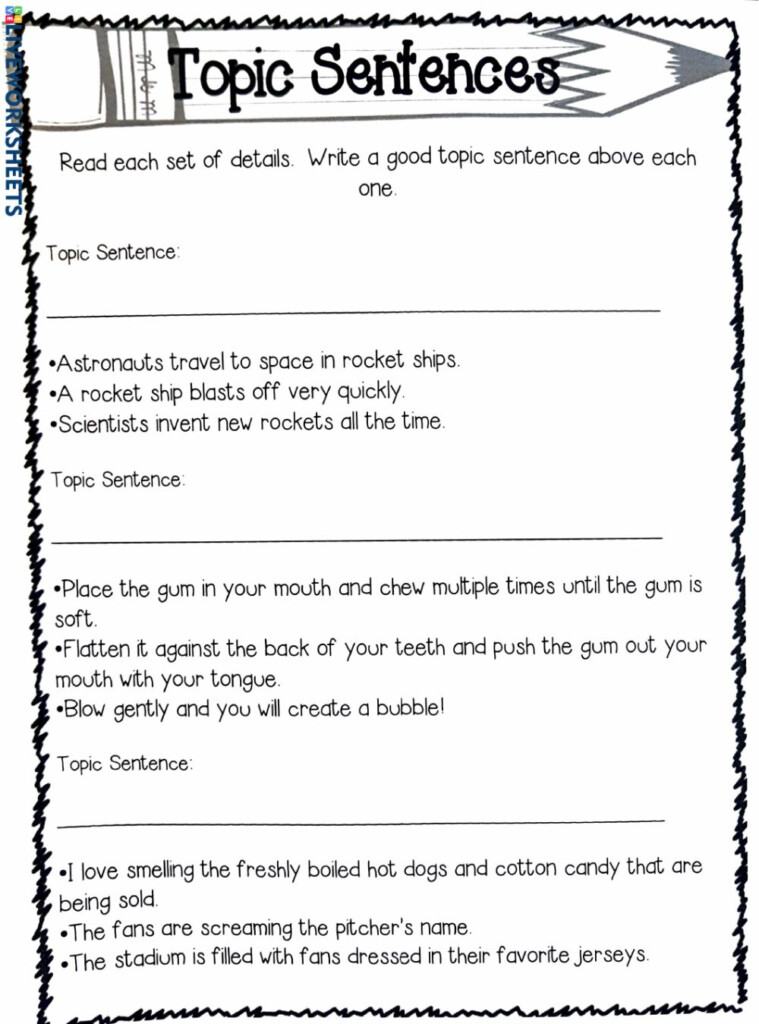 Writing A Topic Sentence Worksheet