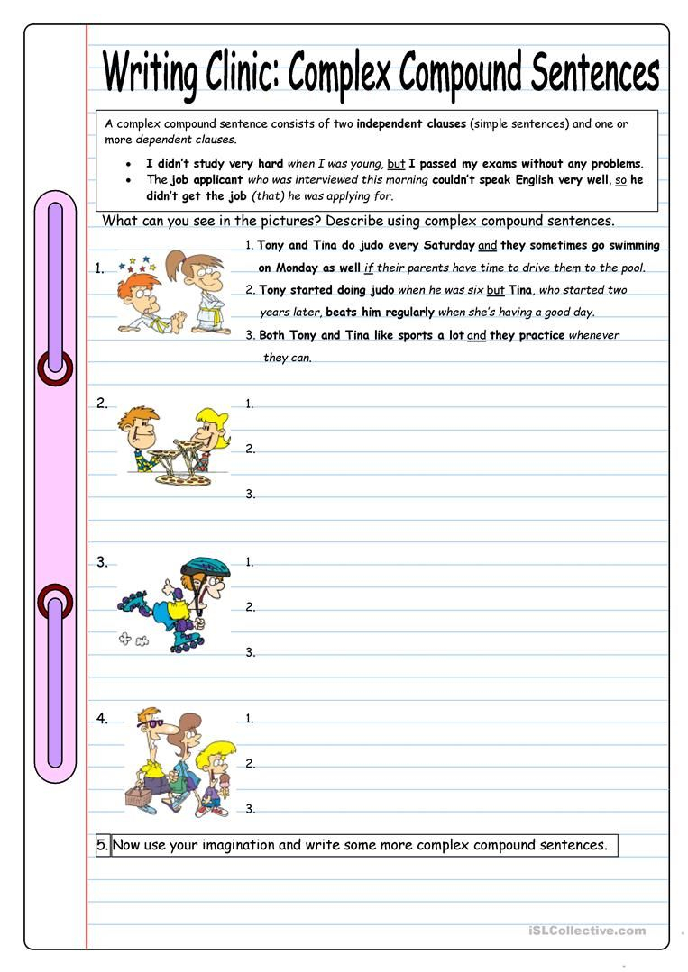 Writing Clinic Complex Compound Sentences Worksheet Free ESL