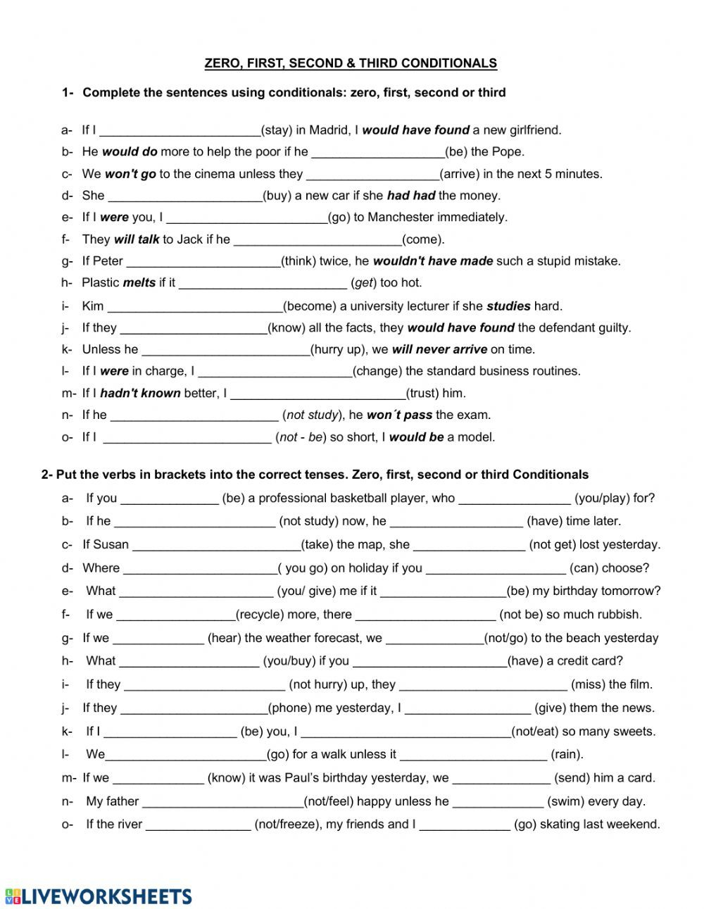 Zero Conditional Interactive Worksheet English Grammar Zero